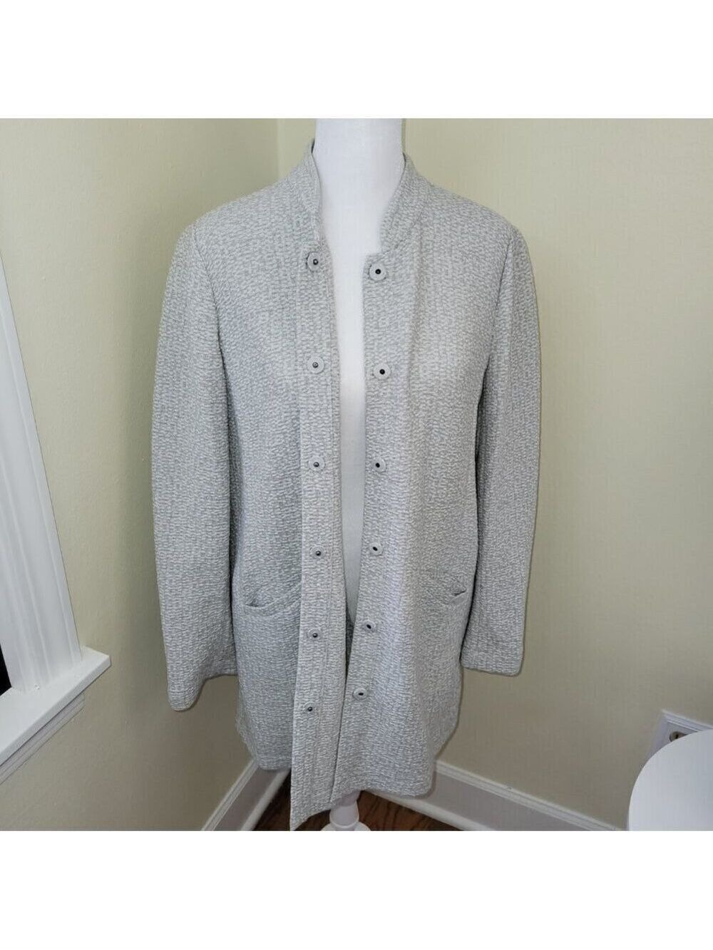Eileen Fisher Textured Cotton Tencel Jacket Stretch Standup Collar Size S - Picture 10 of 14